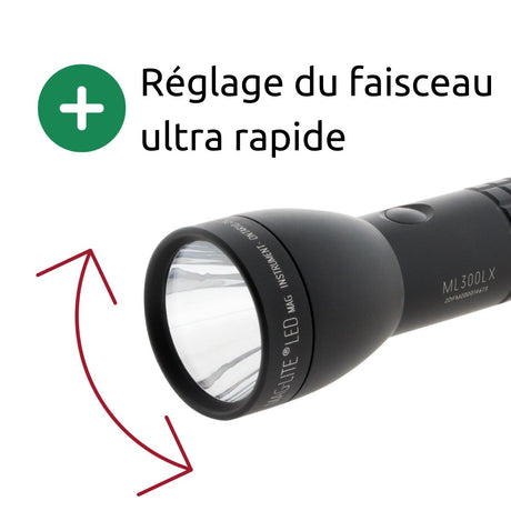 Lampe torche LED ML300LX - IPX4 -3 piles LR20 D - 524 lumens - 23.1cm - Noir - Maglite