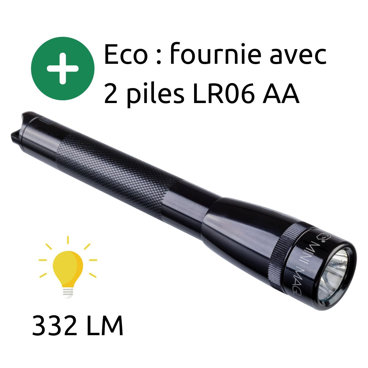 Lampe torche compacte Mini Pro LED SP2P - IPX4 - 2 piles AA - 332 lumens - 16.7cm - Noir - Maglite