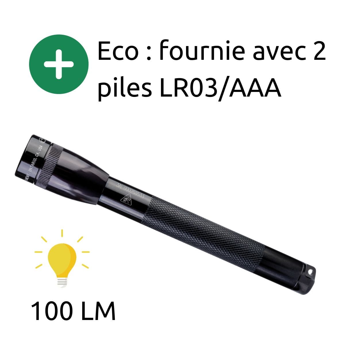 Lampe de poche compacte SP32 - IPX7 - 2 piles AAA - 100 lumens - 12.7 cm - Noir - Super Mini Maglite