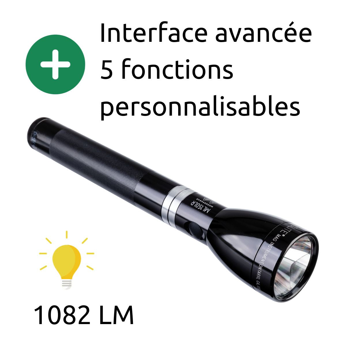 Lampe torche LED ML150LR-4019L - IPX4 - Batterie rechargeable - 1082 lumens - Noir - Maglite