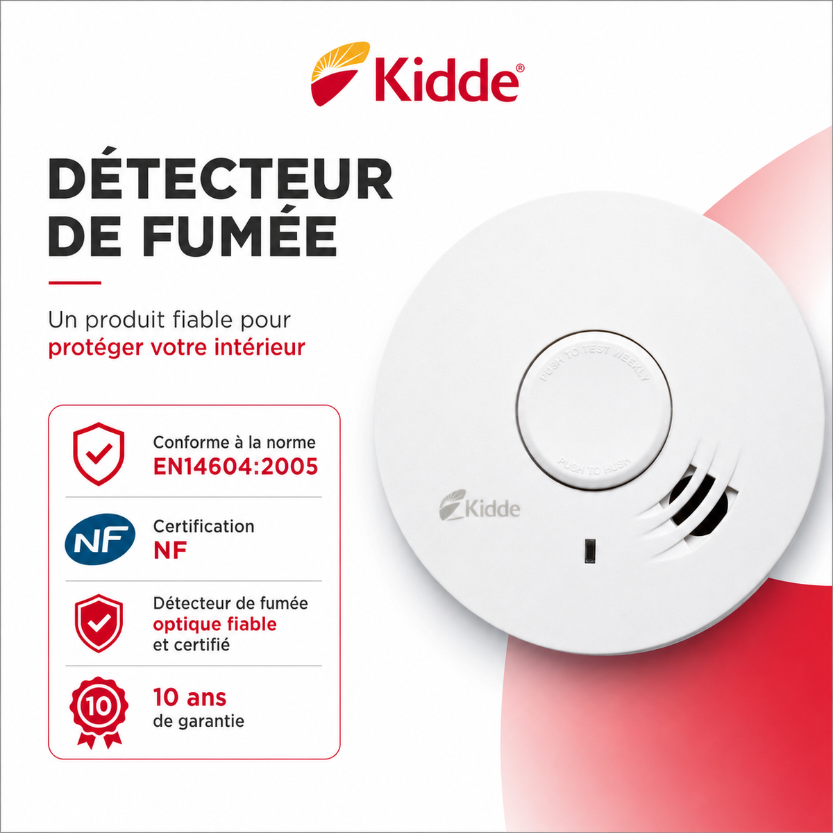 Détecteur de fumée Daaf 10Y29 10ans - Kidde