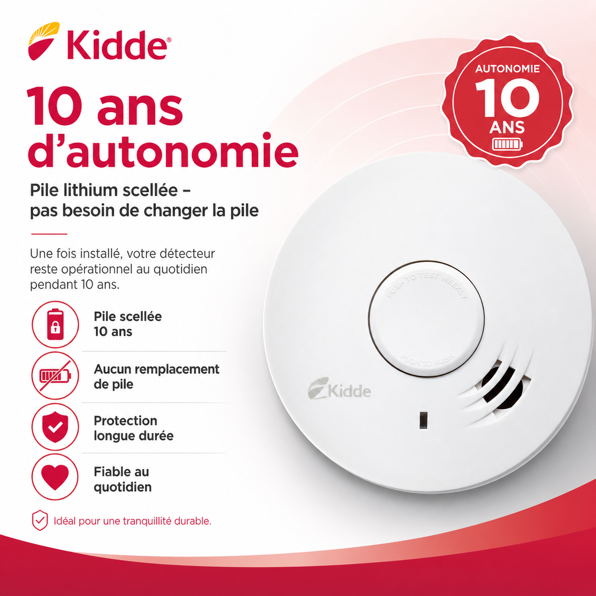 Détecteur de fumée Daaf 10Y29 10ans - Kidde