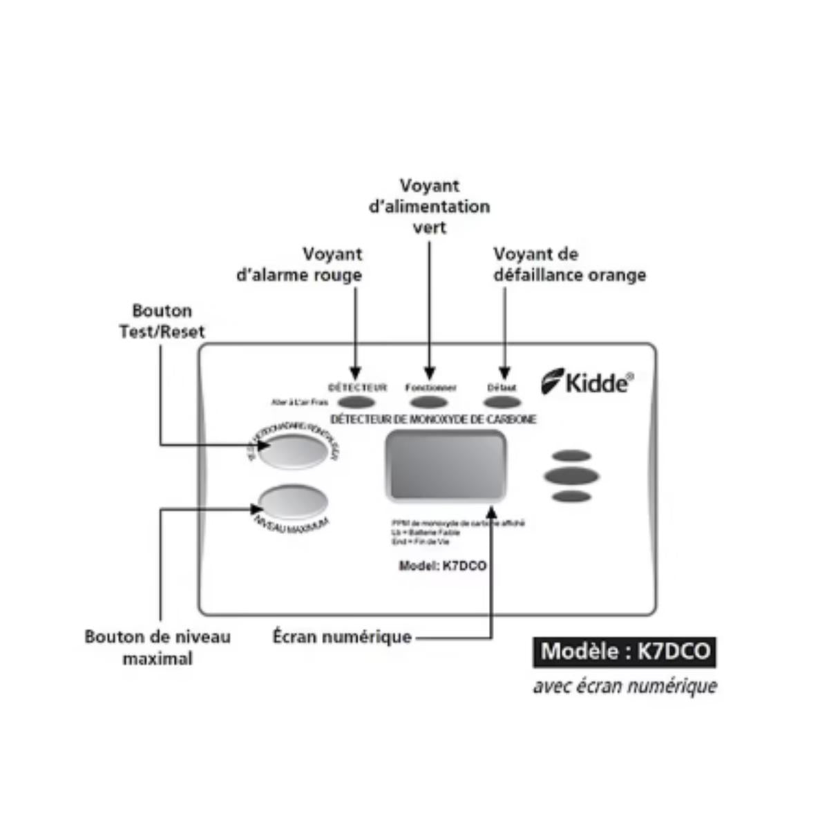 Détecteur monoxyde de carbone - autonomie 10 ans - Kidde