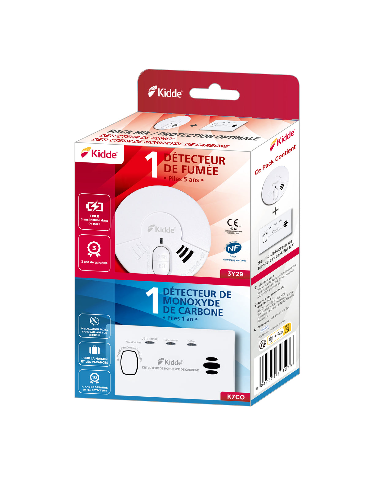 Pack détecteur de fumée + monoxyde de carbone 5 ans - Kidde