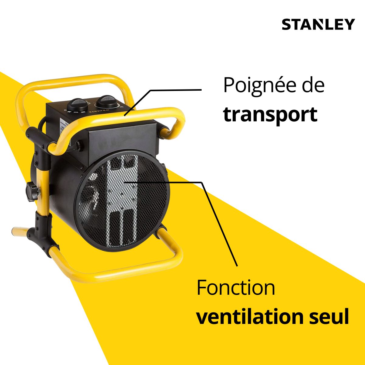 Chauffage électrique industriel de chantier - 3000W - Protection surchauffe - Noir - Stanley