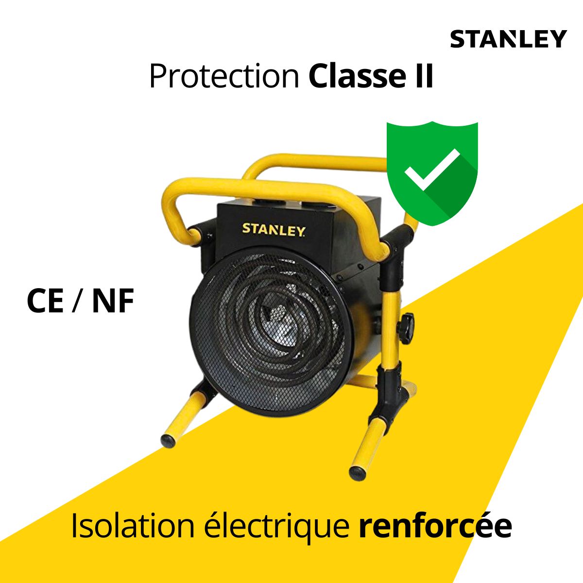 Chauffage électrique industriel de chantier - 3000W - Protection surchauffe - Noir - Stanley