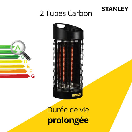 Radiateur électrique rayonnant - Infrarouge - Tubes Carbon  - 1200W - Fonction Oscillation - Noir - Stanley