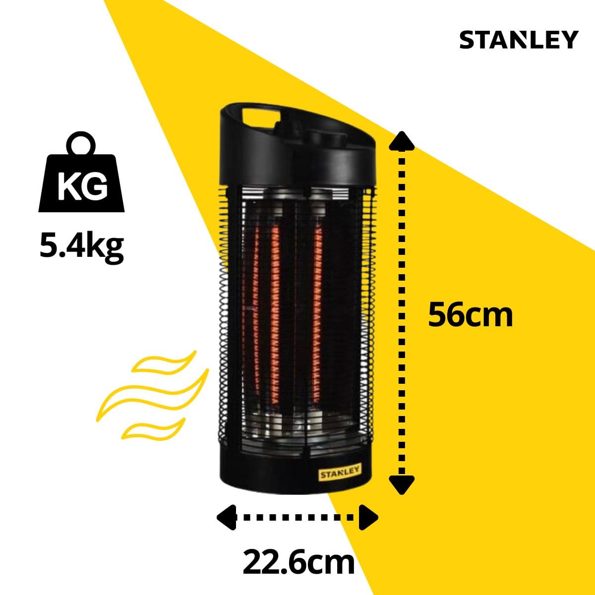 Radiateur électrique rayonnant - Infrarouge - Tubes Carbon  - 1200W - Fonction Oscillation - Noir - Stanley