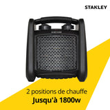 Chauffage électrique pour chantier CÉRAMIQUE PRO 1800W - Fusible de sécurité - 2 positions de chauffe - STANLEY