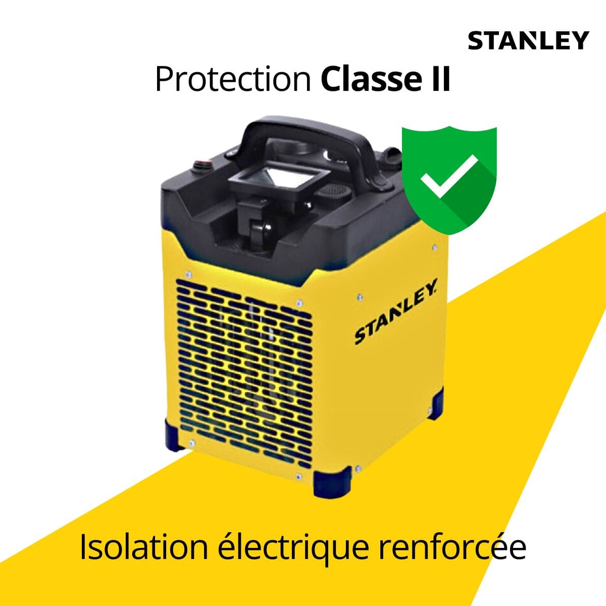 Chauffage électrique de chantier industriel 3000W - Projecteur LED orientable - 2 positions de chauffe - Jaune - Stanley