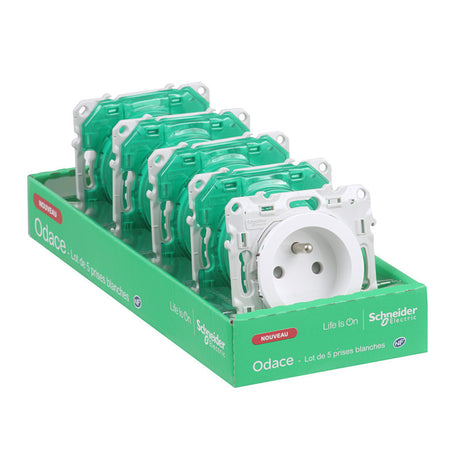 Lot de 5 prises 2P+T (sans plaque) Odace - Schneider