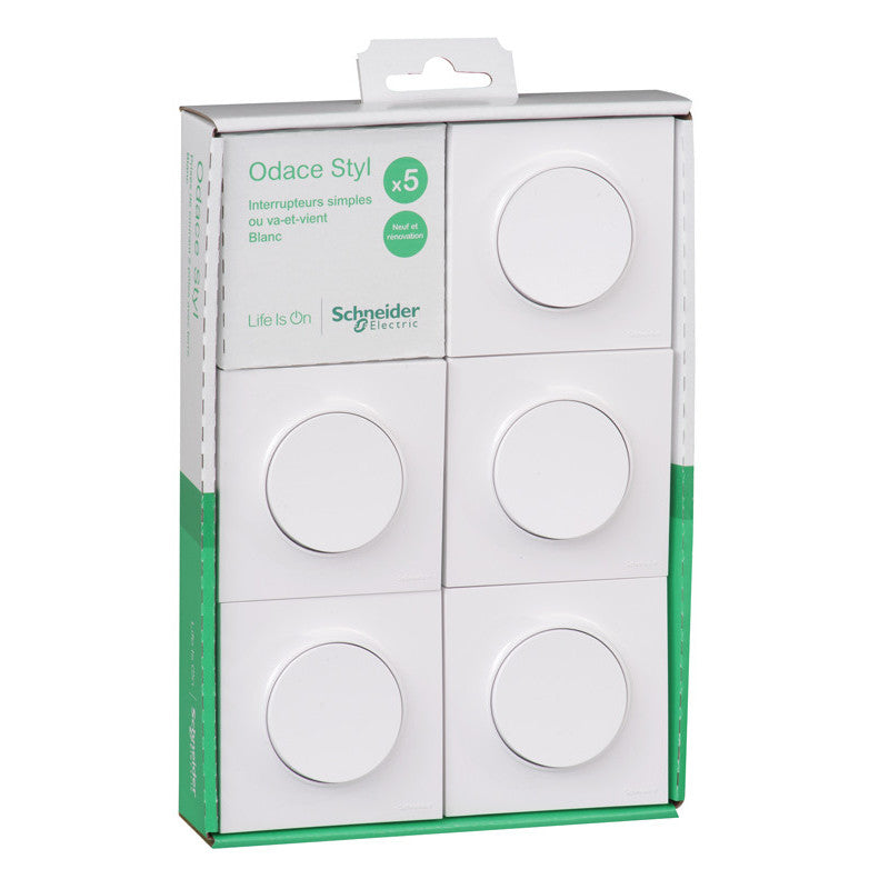 Lot de 5 va et vient (avec plaque) - Odace - Schneider