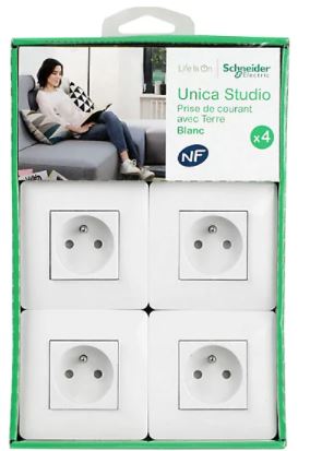 Lot de 4 prises 2P+T 16A - Unica - Schneider