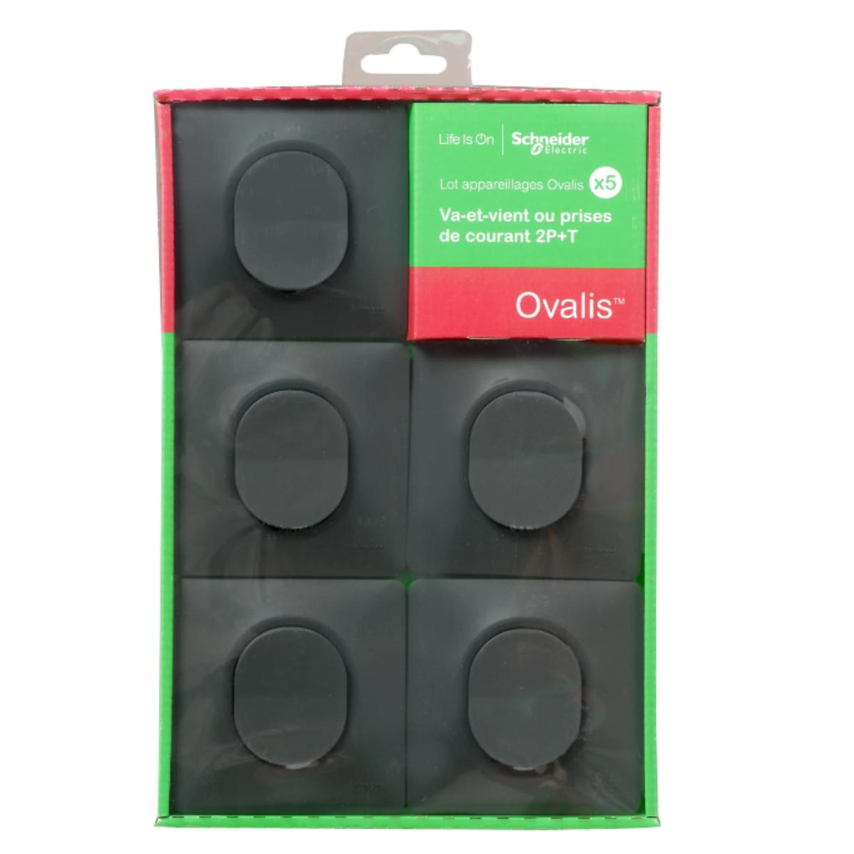 Lot 5 interrupteurs va-et-vient brochables + plaque - Ovalis - Schneider