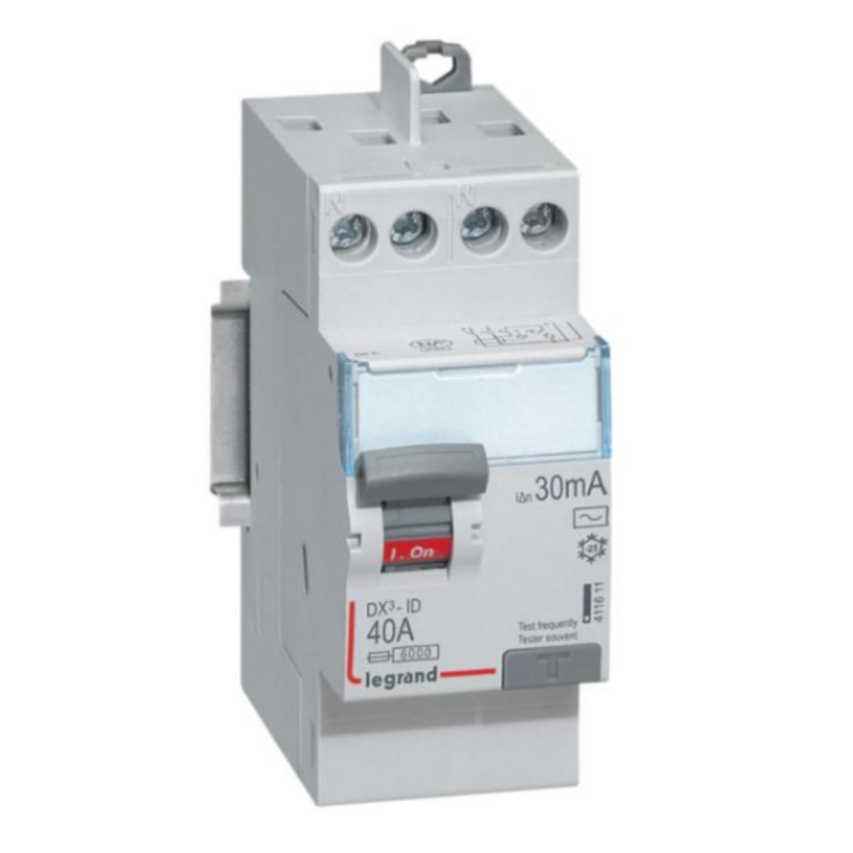 Interrupteur différentiel DX³ ID 2P 230V~ 40A typeAC 30mA - Legrand