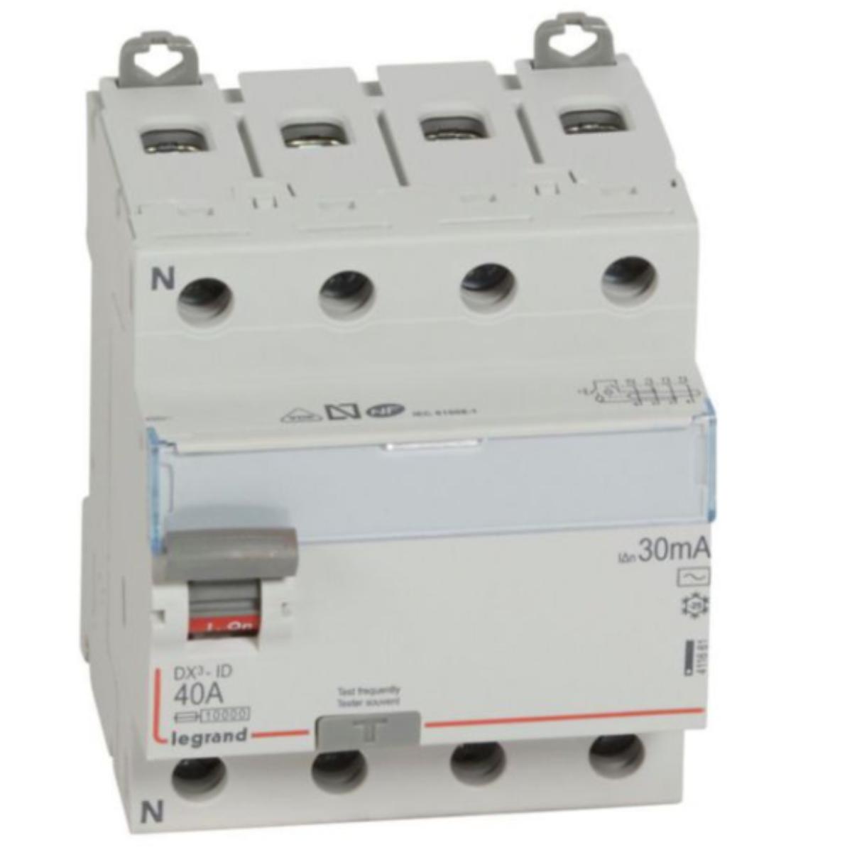 Interrupteur différentiel DX³ ID 4P 400V 40A type AC 30mA - Legrand