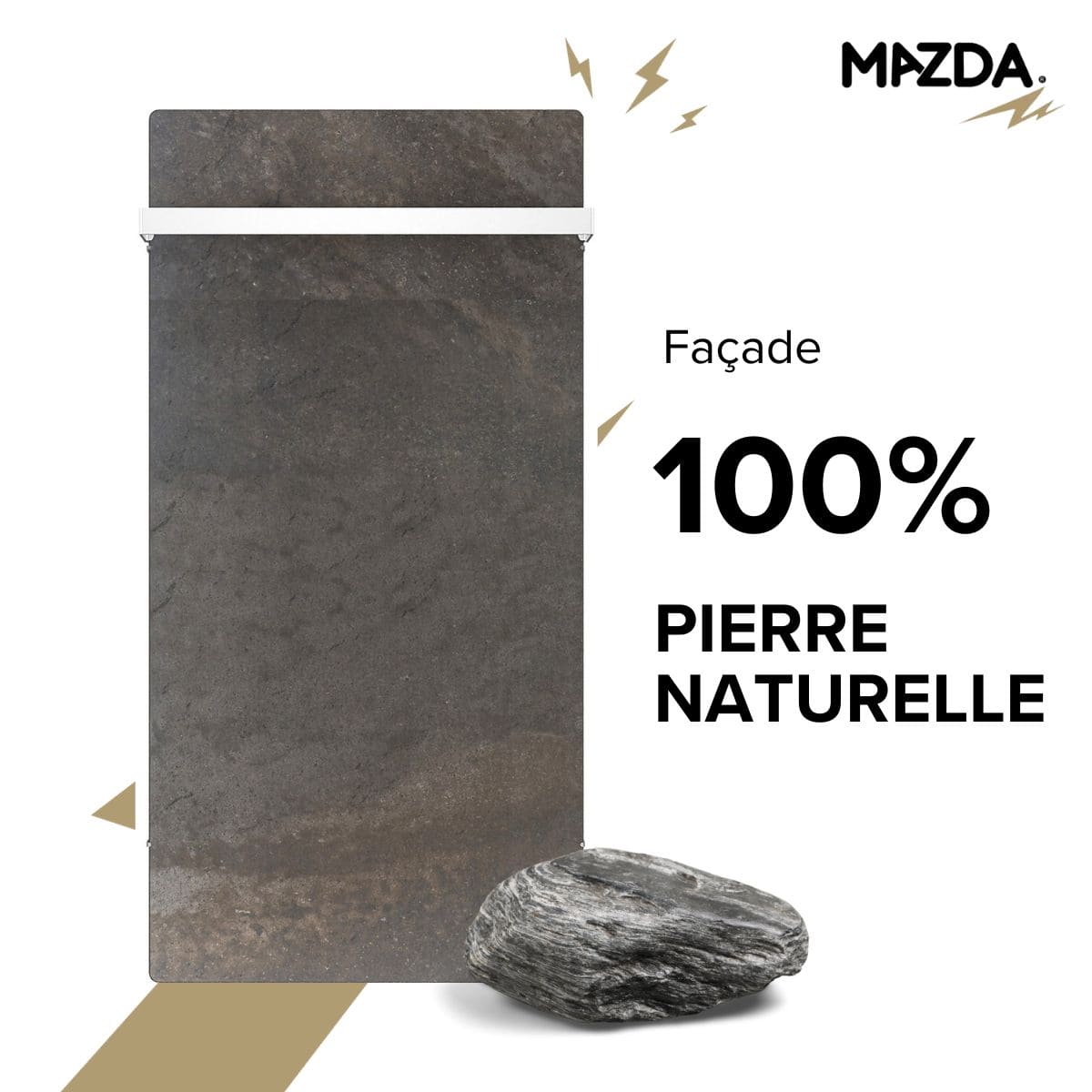 Chauffage sèche-serviette inertie sèche pierre naturelle - 1000W - gris - Mazda