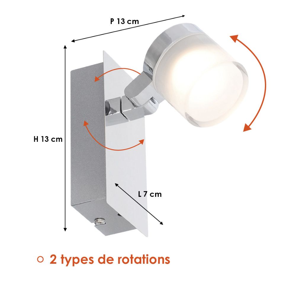 Spot de salle de bain chrome (5W 340LM 3000K) IP44 - Voltman