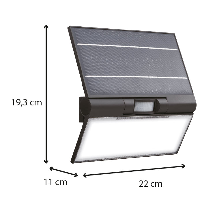 Applique solaire avec détecteur de mouvement IP44 (1000Lm 6500K A++) Noire - Voltman