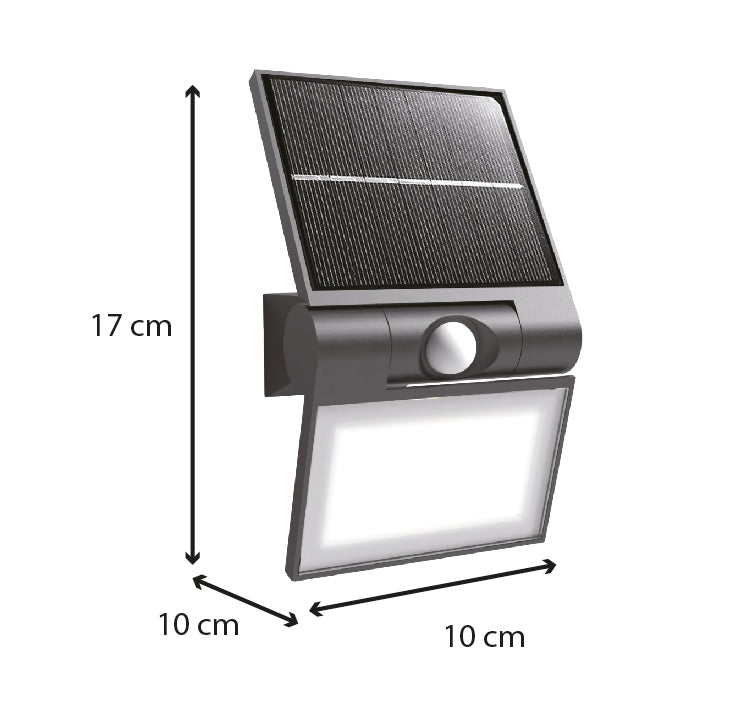 Applique solaire avec détecteur de mouvement IP44 (2000Lm 6500K A++) Noire - Voltman