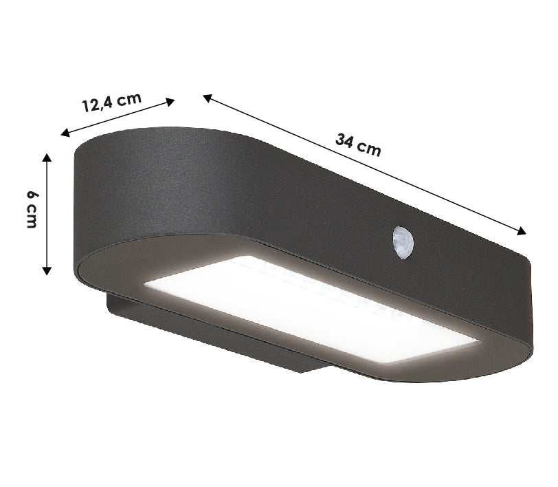 Applique solaire avec détecteur de mouvement IP44 (500Lm 6500K A++) Noire - Voltman