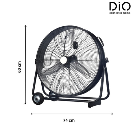 Brasseur d'air Industriel Inclinable Noir - 60cm - 180W - 3 vitesses - Métal - Dio