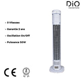 Ventilateur Colonne Silencieux et Oscillant Blanc - 50W - 79cm - 3 Vitesses - DIO