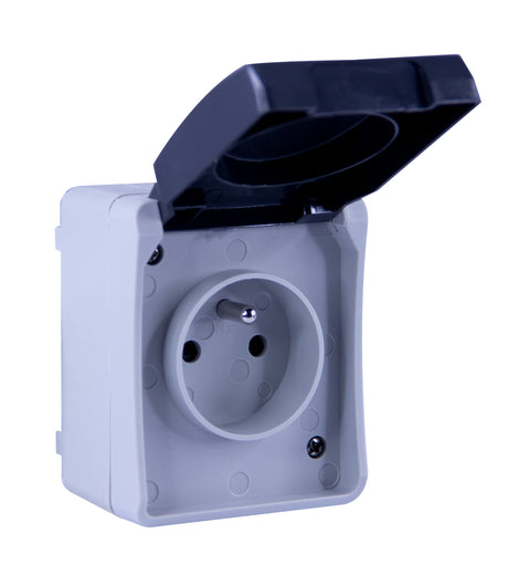 Prise 2P+Terre en saillie Aquatop IP54 - Gris et Blanc - Dio