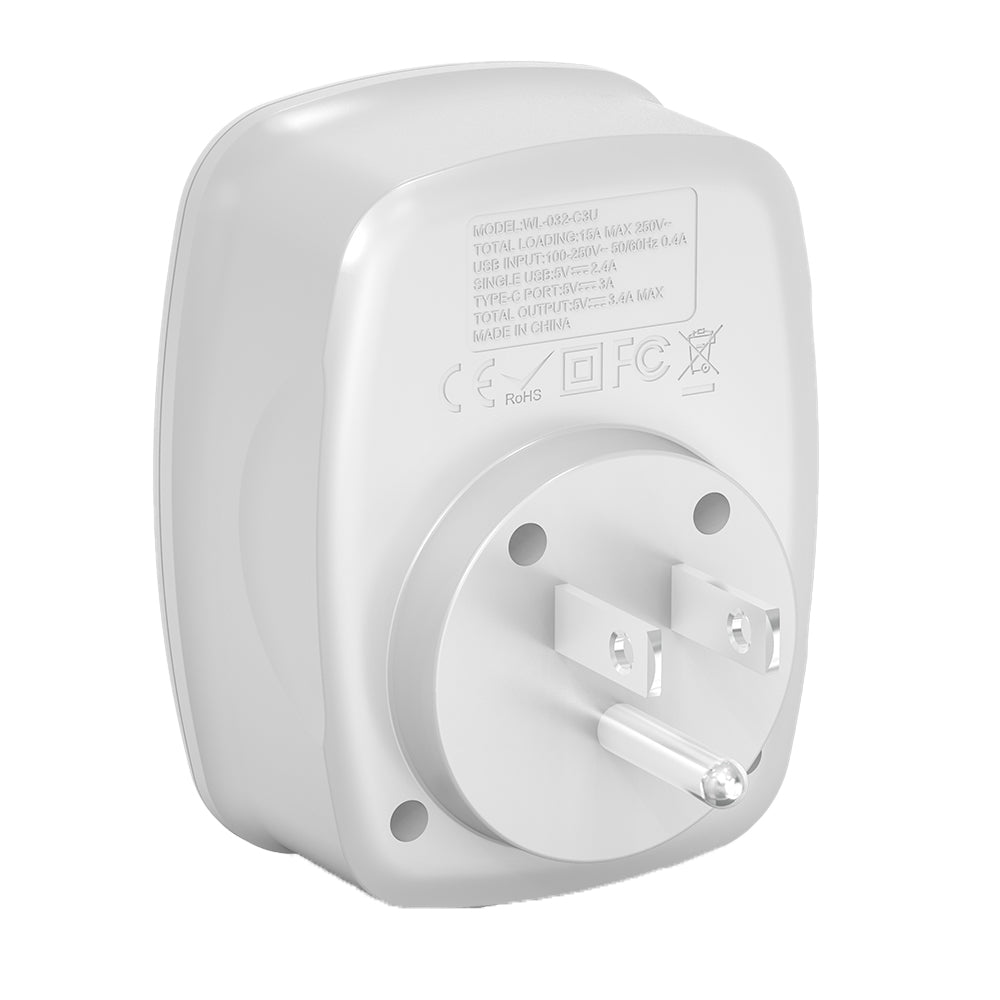 Adaptateur prise voyage UE/US - 4 ports USB inclus - prise européenne vers prise US - blanc - Voltman