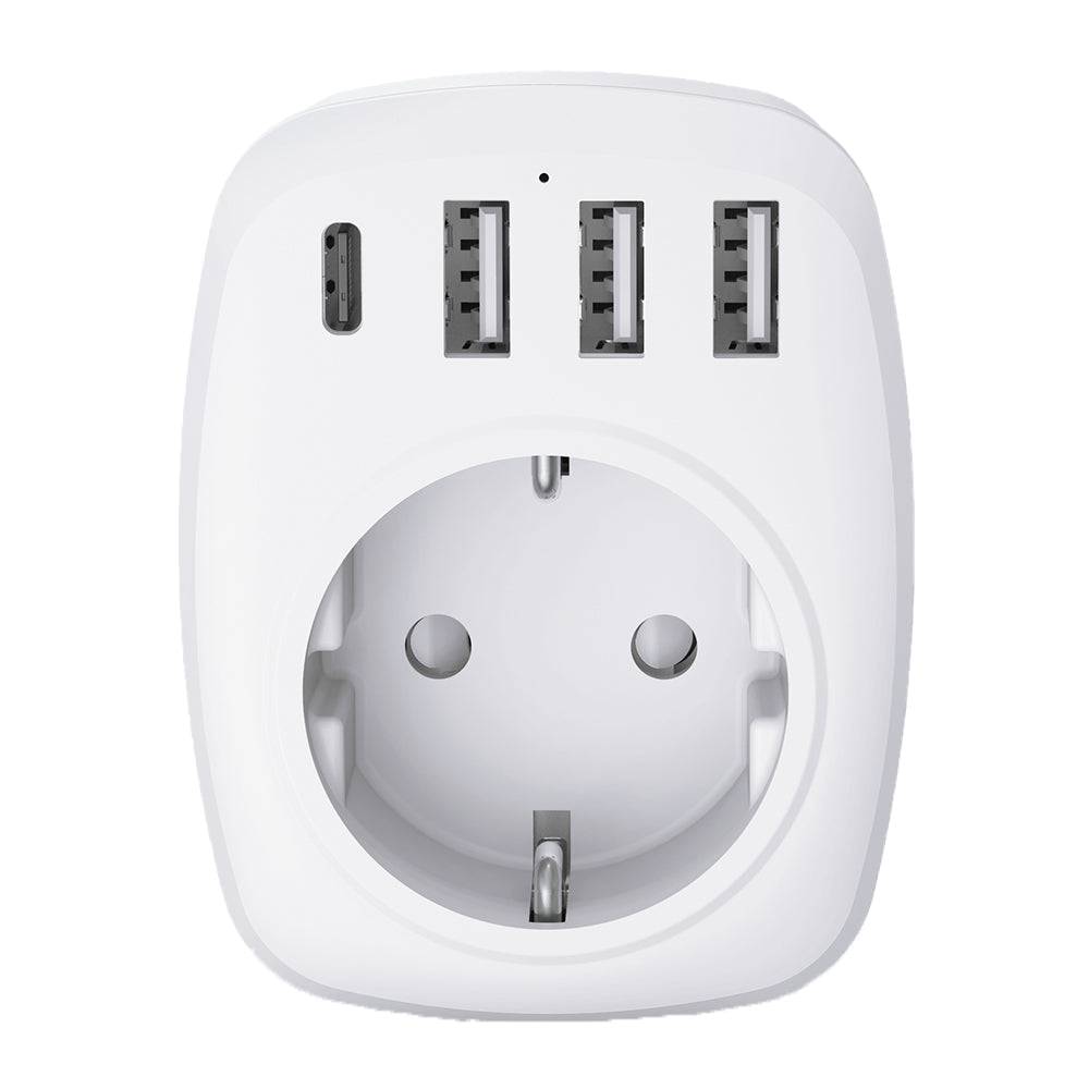 Adaptateur prise voyage UE/UK - 4 ports USB inclus - prise européenne vers prise UK - blanc - Voltman