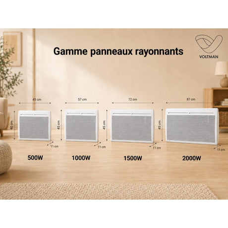 Chauffage électrique panneaux rayonnants 500 à 2000W - Voltman