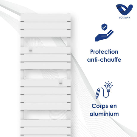 Chauffage sèche-serviette électrique 750W - inertie sèche - blanc - Voltman