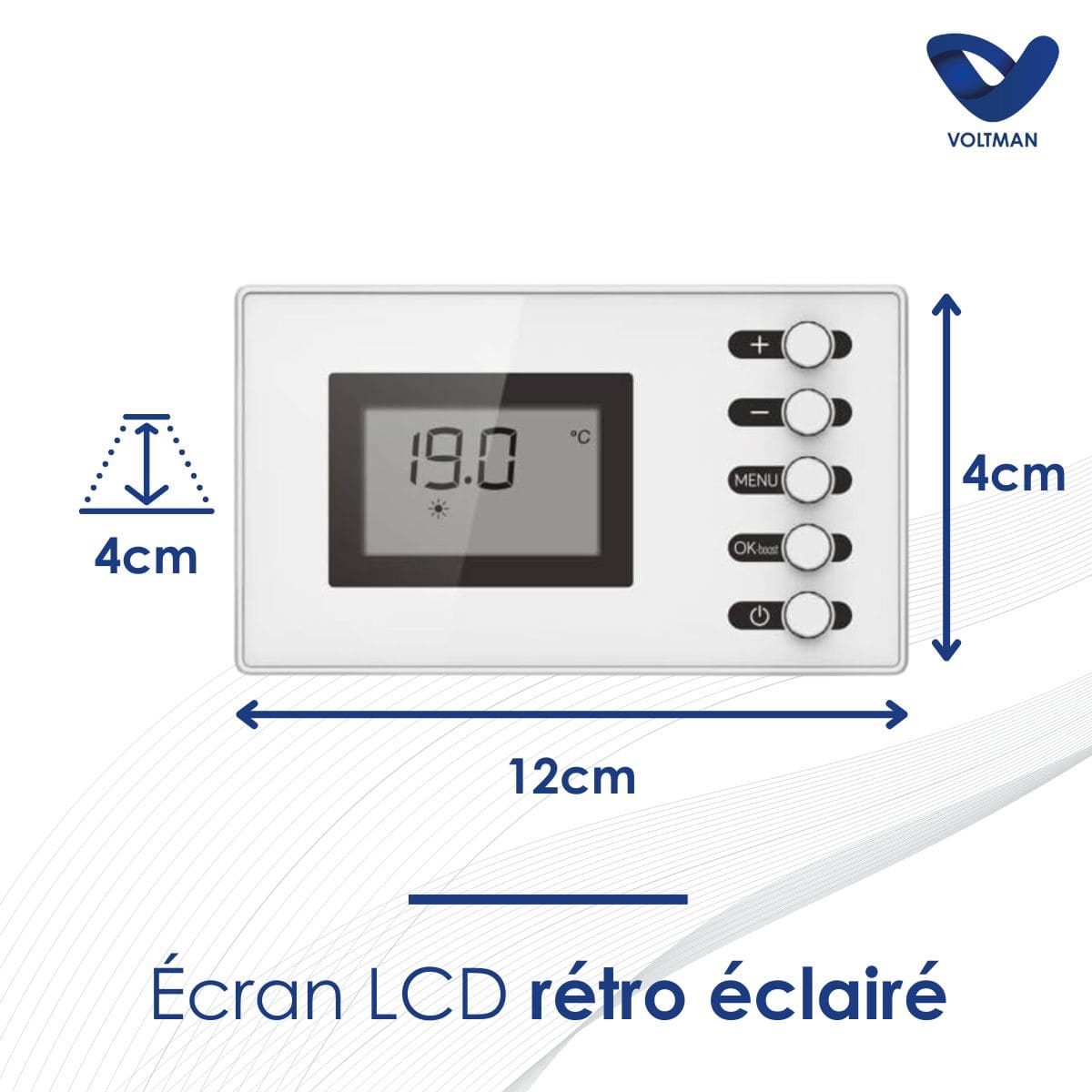 Radiateur sèche-serviette électrique 750W - Inertie sèche - Écran LCD - Barres plates - Blanc - Voltman