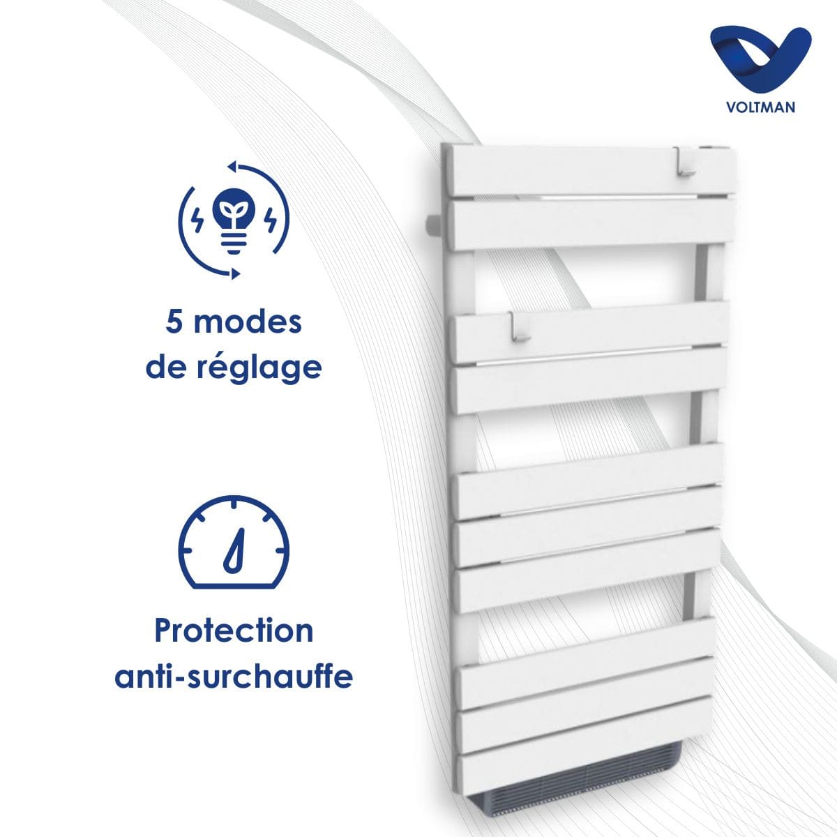 Chauffage sèche-serviette inertie sèche - 500W + soufflerie 1000W - blanc - Voltman