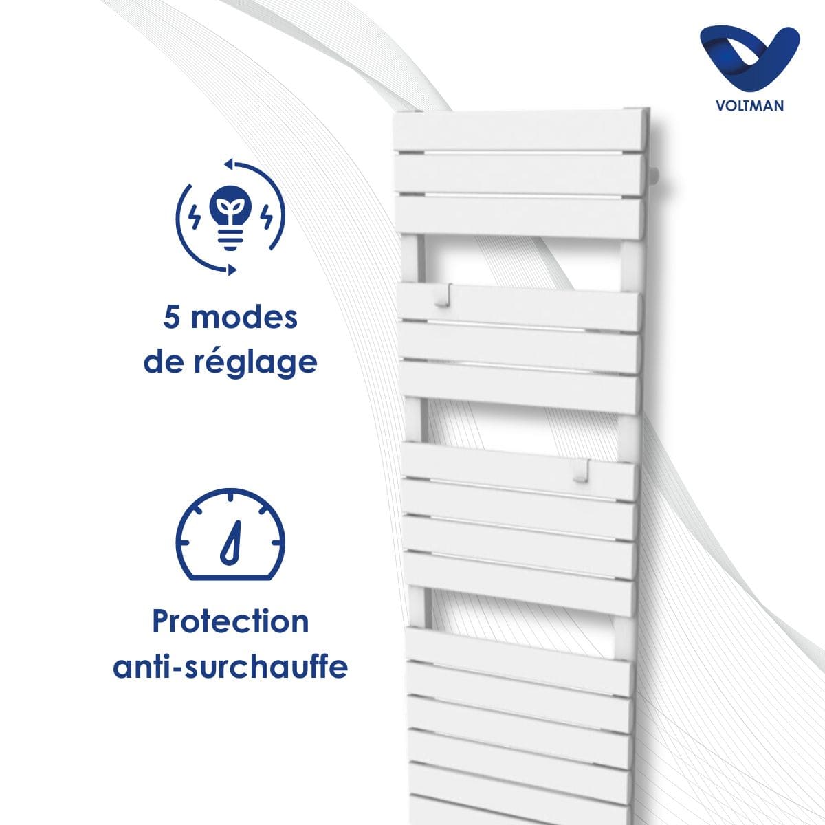 Chauffage sèche-serviette 1000W + soufflant 750W - blanc - Voltman