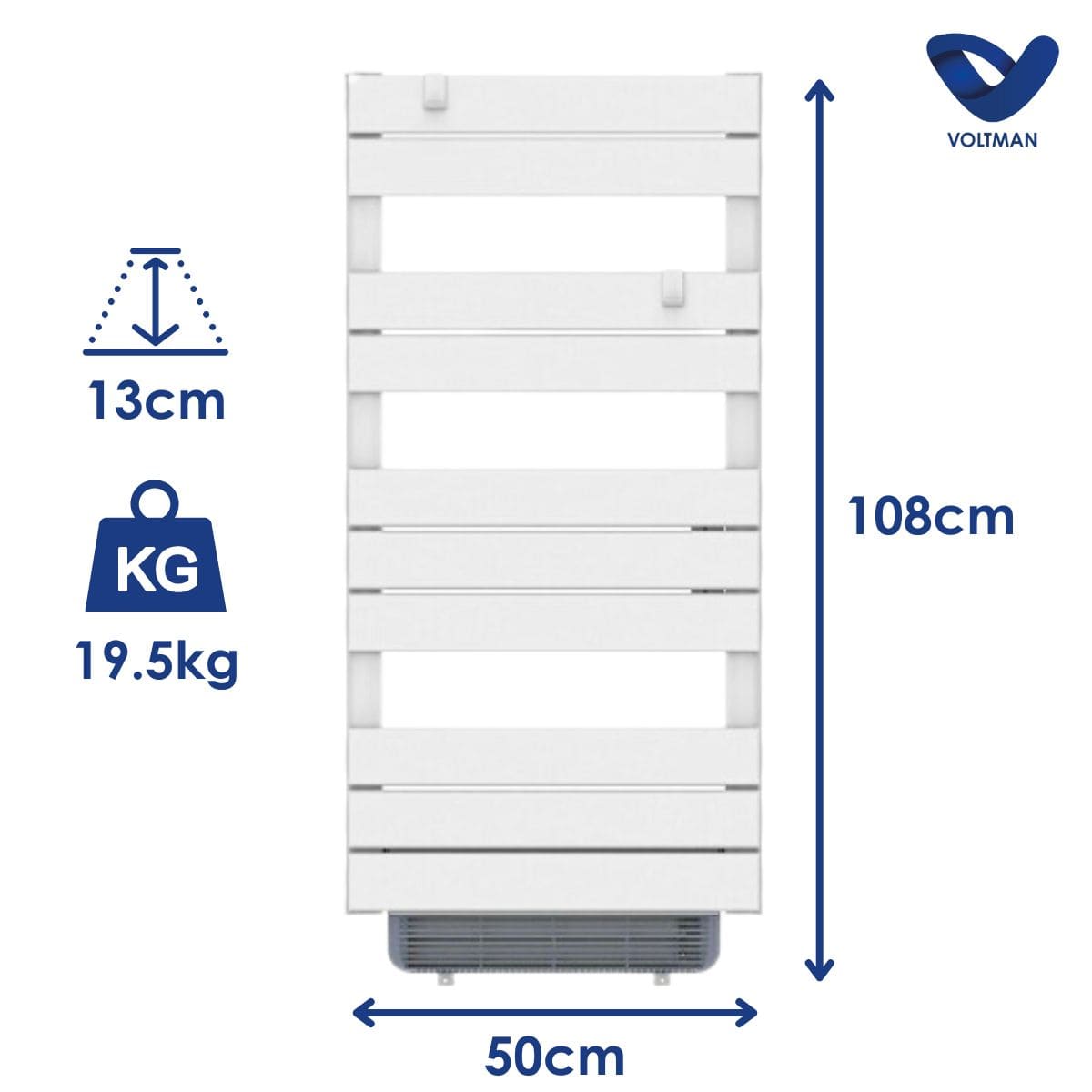 Chauffage sèche-serviette 1000W + soufflant 750W - blanc - Voltman