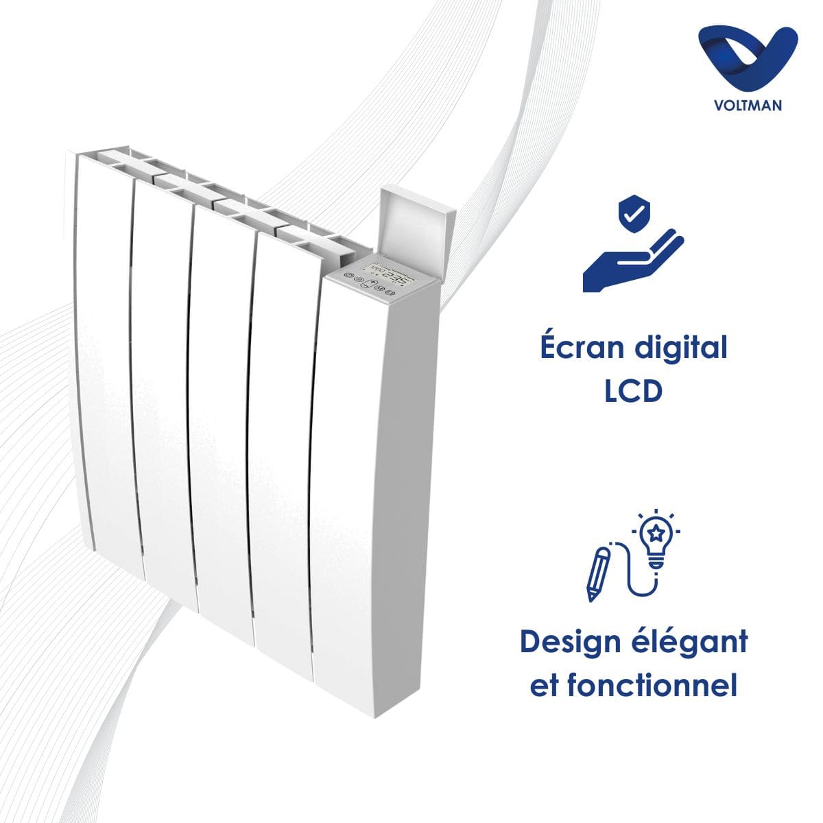 Radiateur électrique fixe céramique - Inertie Sèche - Écran LCD - Programmation digitale - Manao - Voltman