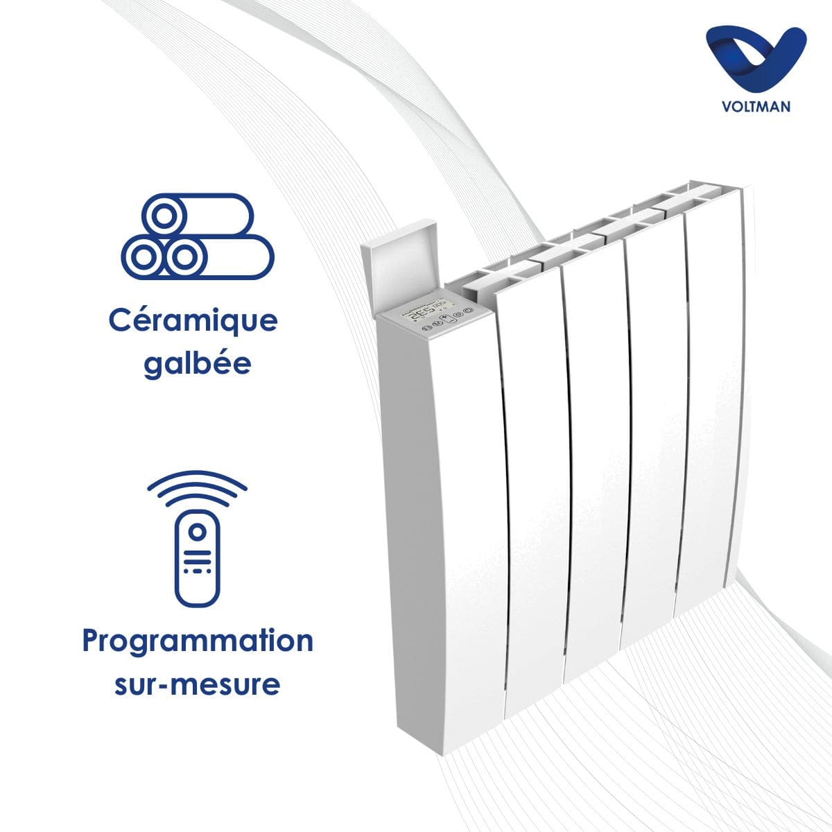 Radiateur électrique fixe céramique - Inertie Sèche - Écran LCD - Programmation digitale - Manao - Voltman