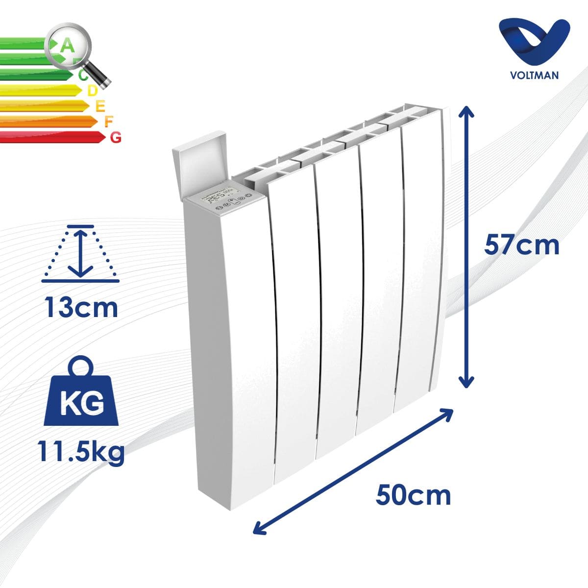 Radiateur électrique fixe céramique - Inertie Sèche - Écran LCD - Programmation digitale - Manao - Voltman