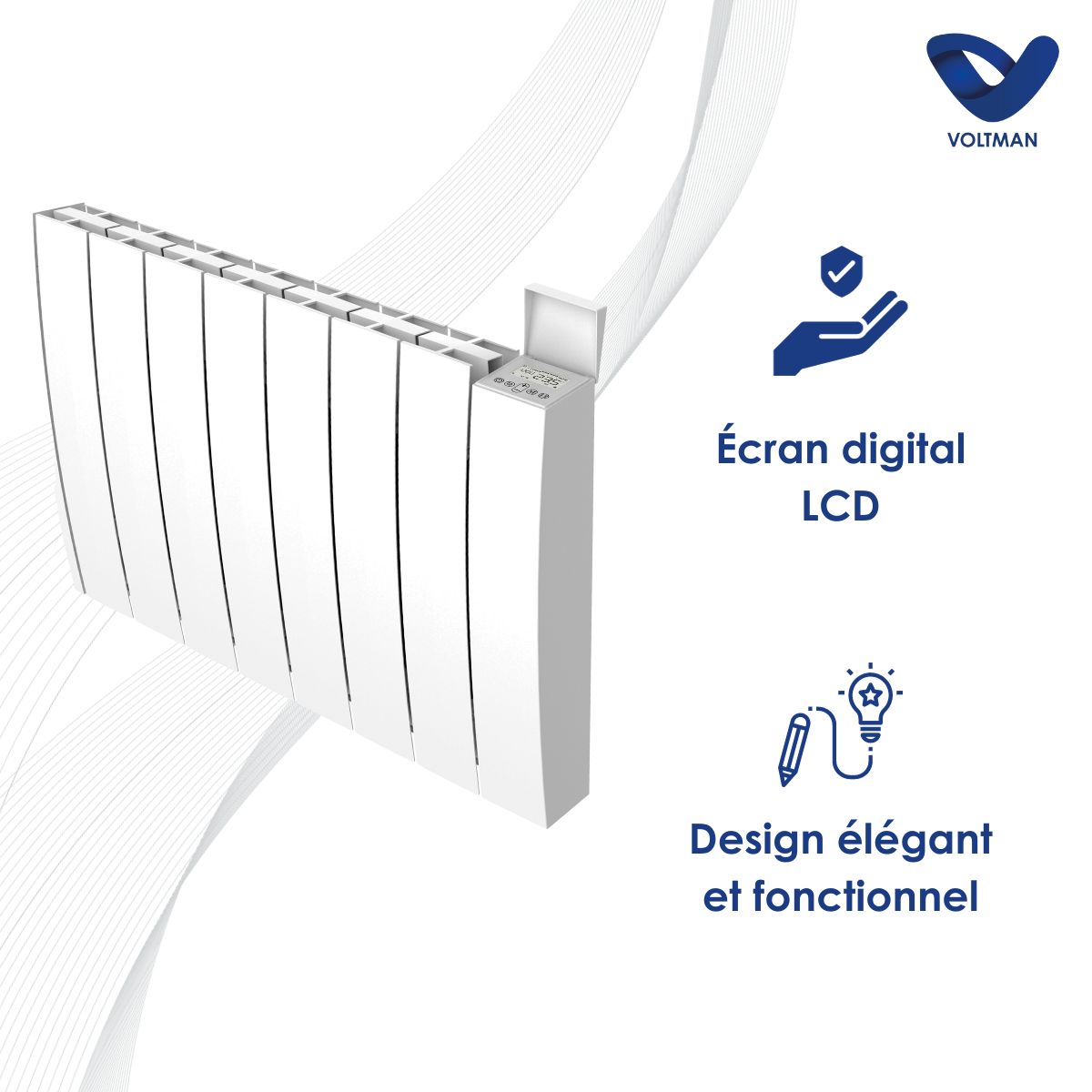 Radiateur électrique fixe céramique - Inertie Sèche - Écran LCD - Programmation digitale - Manao - Voltman