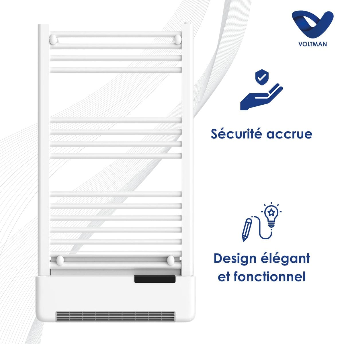 Radiateur sèche-serviettes vertical 500W - Soufflerie 1000W - Inertie fluide - Programmation digitale - Liza  - Voltman