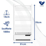 Chauffage sèche-serviettes inertie fluide Liza - 500W + 1000W - blanc - Voltman