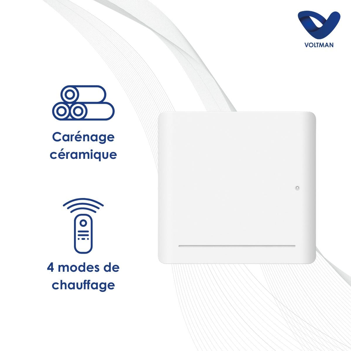 Radiateur électrique fixe - Chaleur douce - Écran LCD - Détecteur de fenêtre ouverte - Leia - Blanc - Voltman