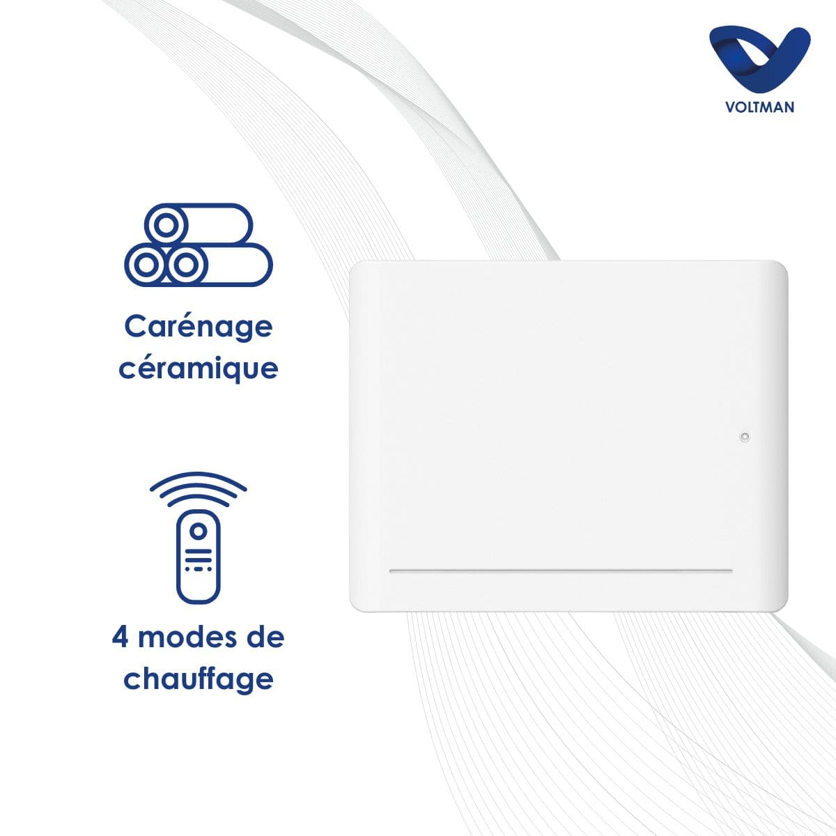 Radiateur électrique fixe - Chaleur douce - Écran LCD - Détecteur de fenêtre ouverte - Leia - Blanc - Voltman