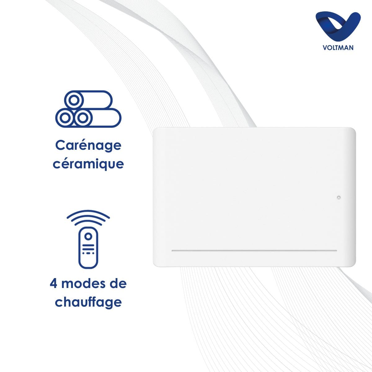 Radiateur électrique fixe - Chaleur douce - Écran LCD - Détecteur de fenêtre ouverte - Leia - Blanc - Voltman