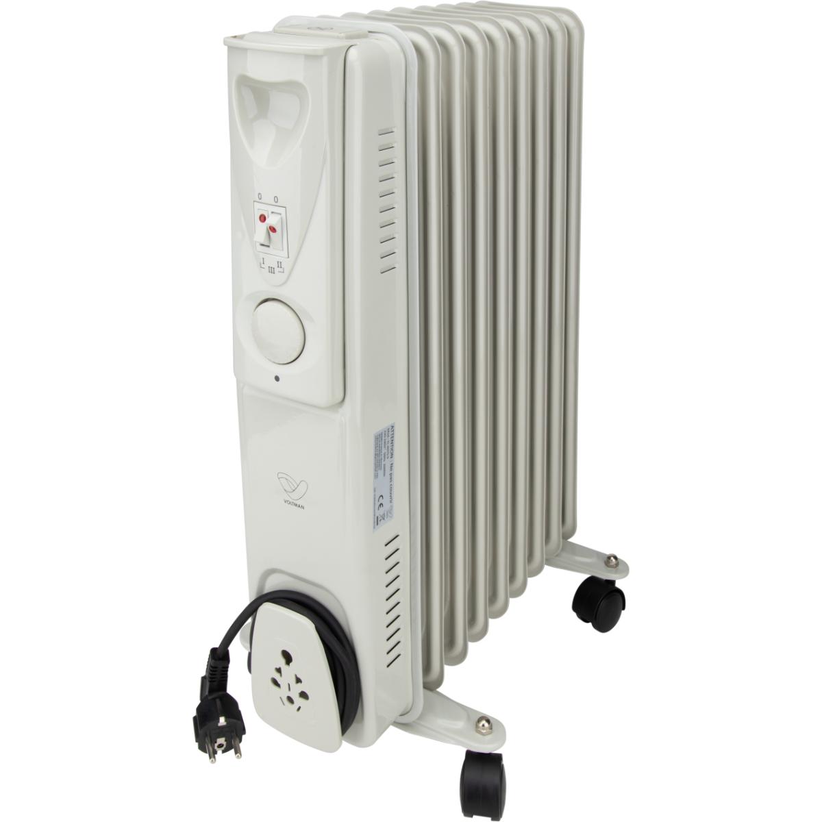 Radiateur bain d'huile Mobioil 1000W à 2500W - 3 niveaux de chauffe - blanc - Voltman