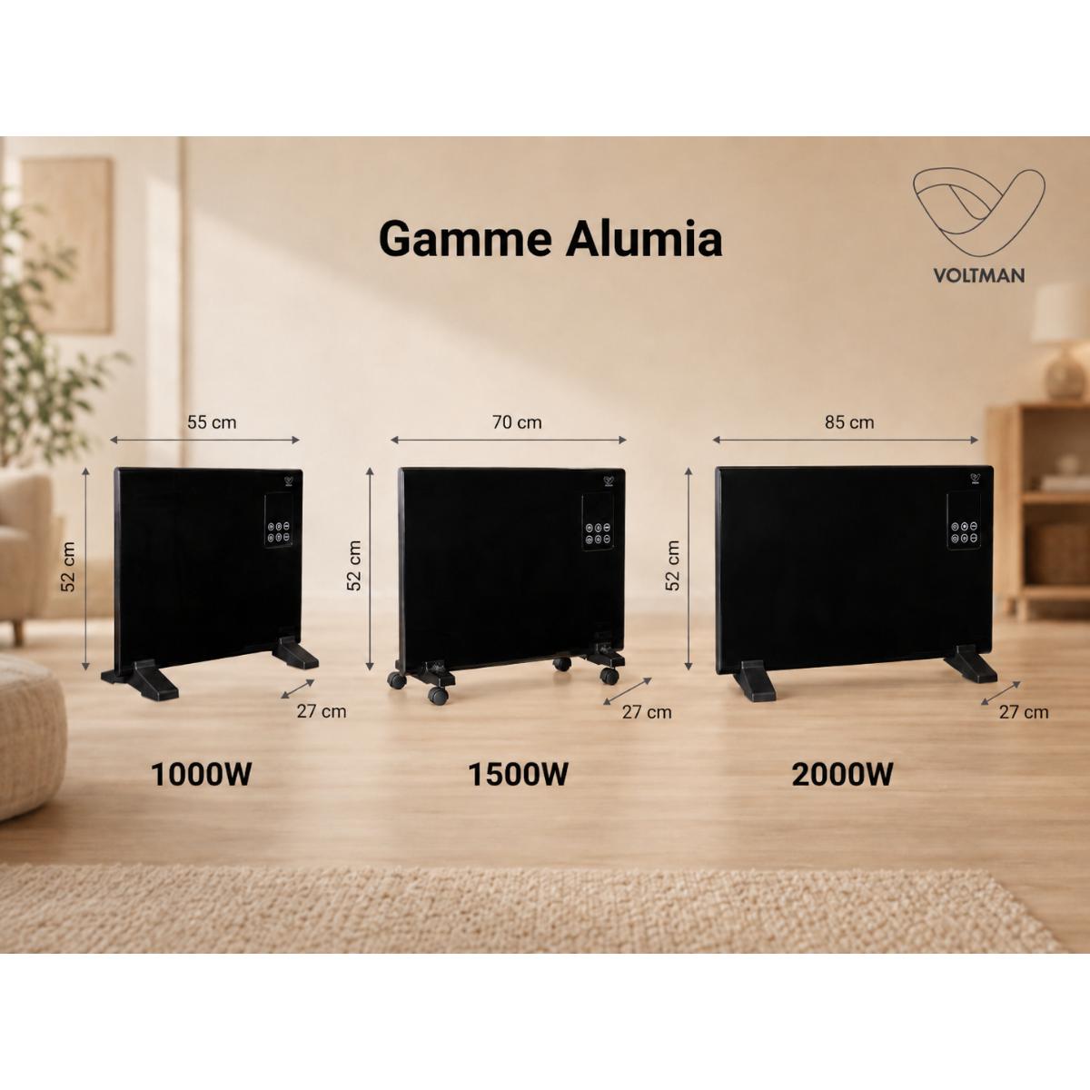 Radiateur électrique Alumia Connect aluminium 1000W à 2000W - noir - Voltman