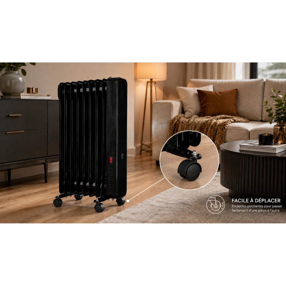Radiateur bain d'huile CosyOil 1000 à 2000W - façade verre trempé - Voltman