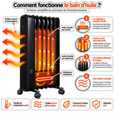 Radiateur bain d'huile CosyOil 1000 à 2000W - façade verre trempé - Voltman