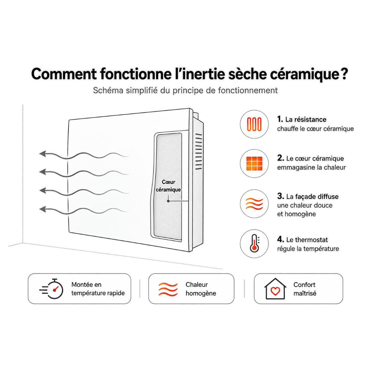 Radiateur Ceramia Connect Wifi 1000W à 2000W - façade acier - blanc - Voltman